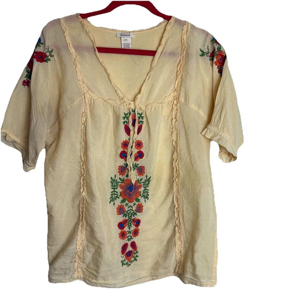 Sundance Cream Embroidered Floral Boho Blouse